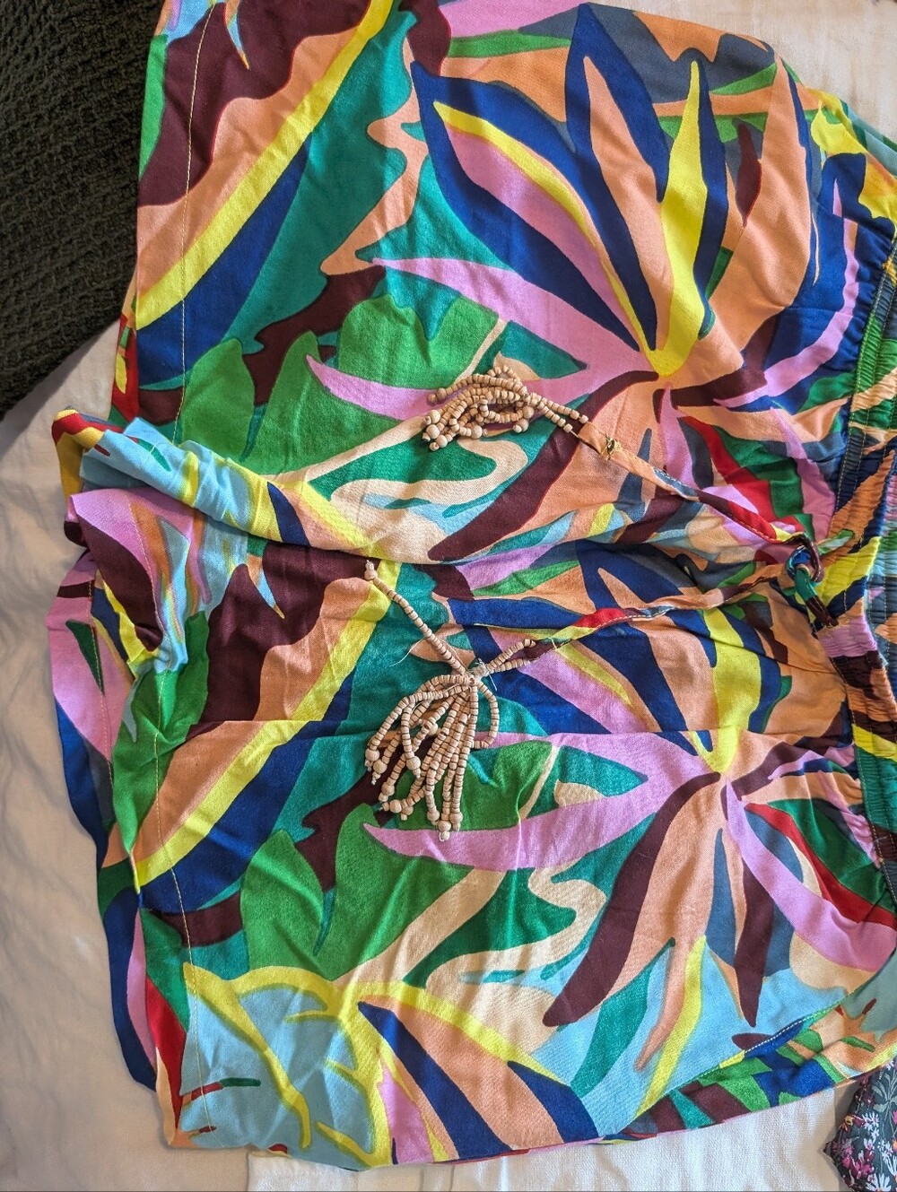 True Destination Colorful Tropical Print Drawstring Shorts